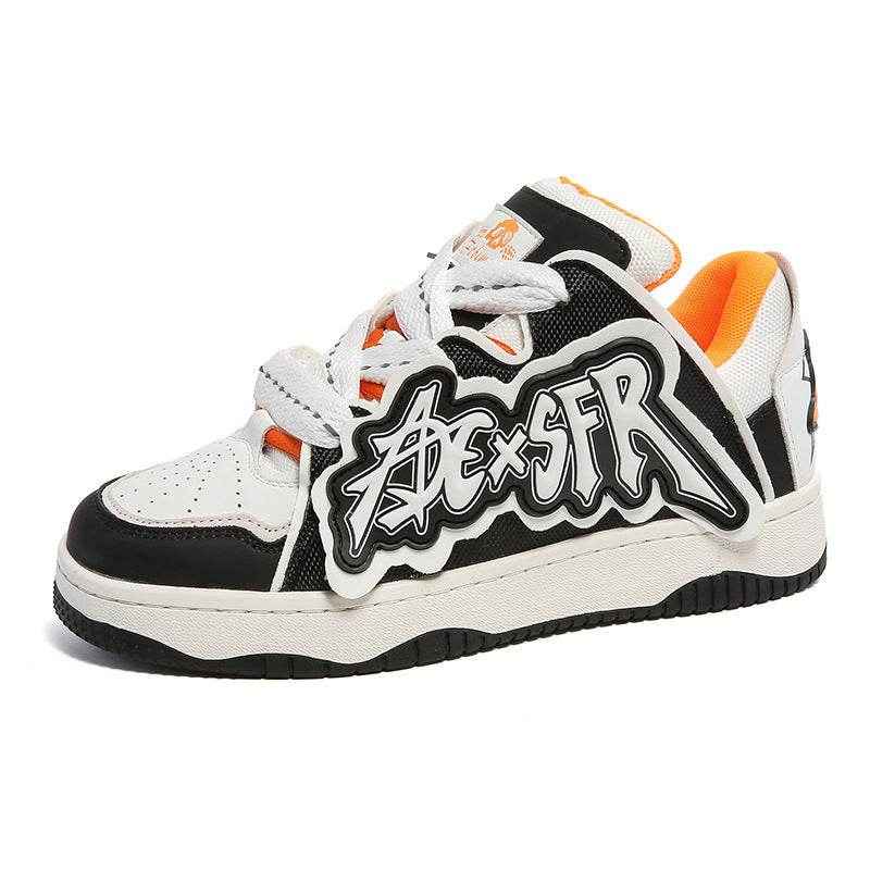 Niche Fashion Skate Sneakers | leather stiching