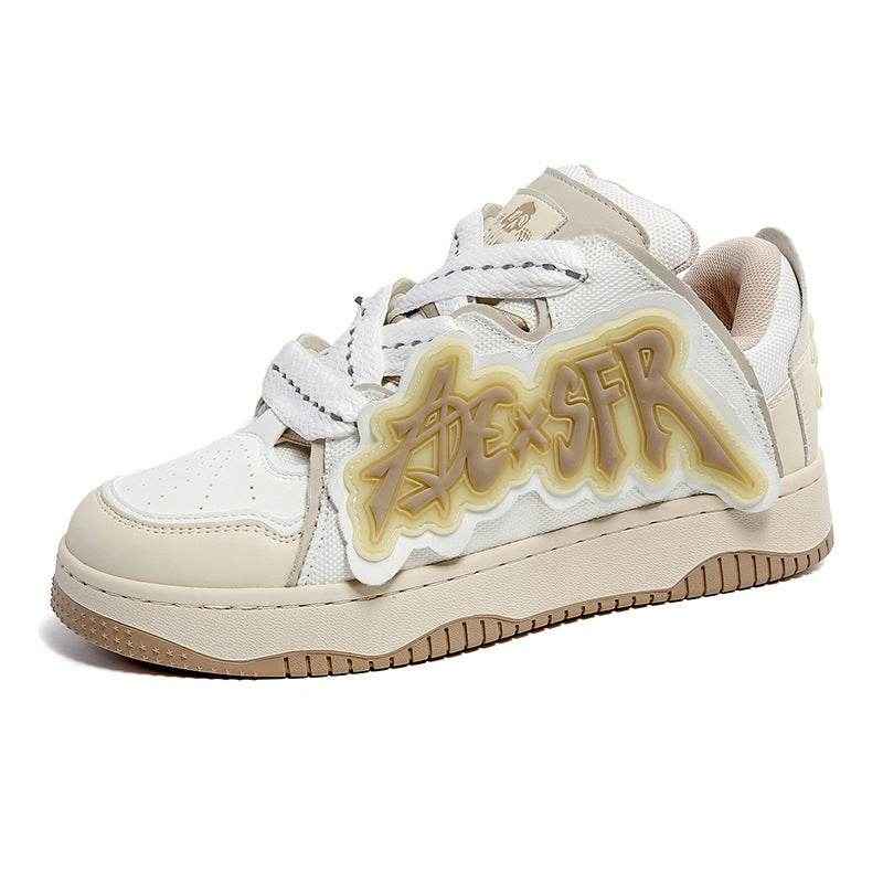 Niche Fashion Skate Sneakers | leather stiching