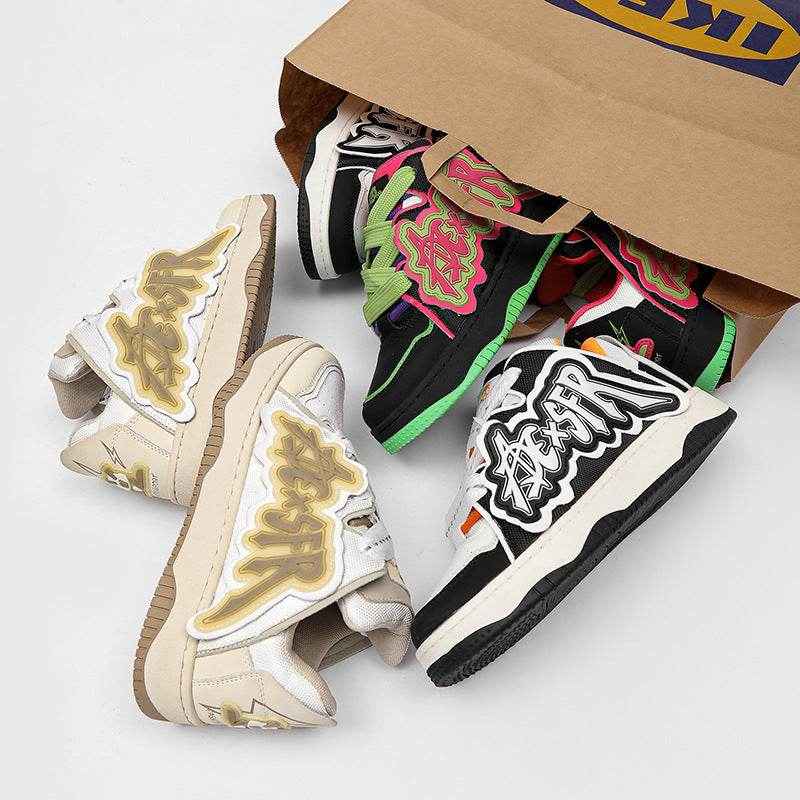 Niche Fashion Skate Sneakers | leather stiching
