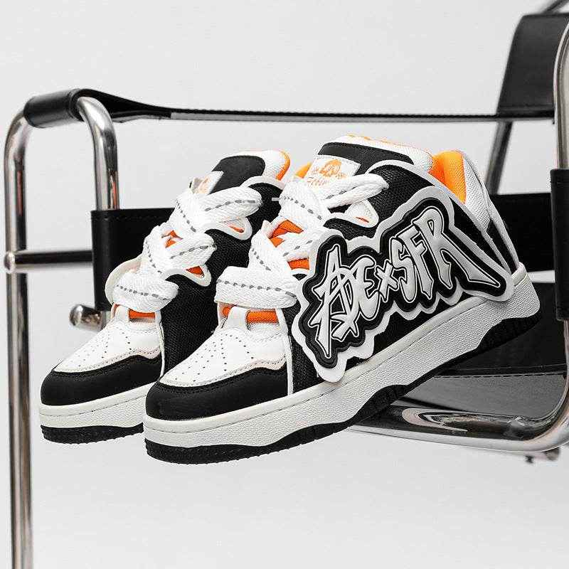 Niche Fashion Skate Sneakers | leather stiching