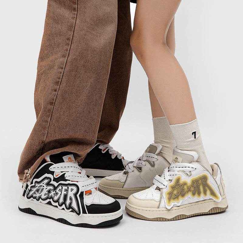 Niche Fashion Skate Sneakers | leather stiching