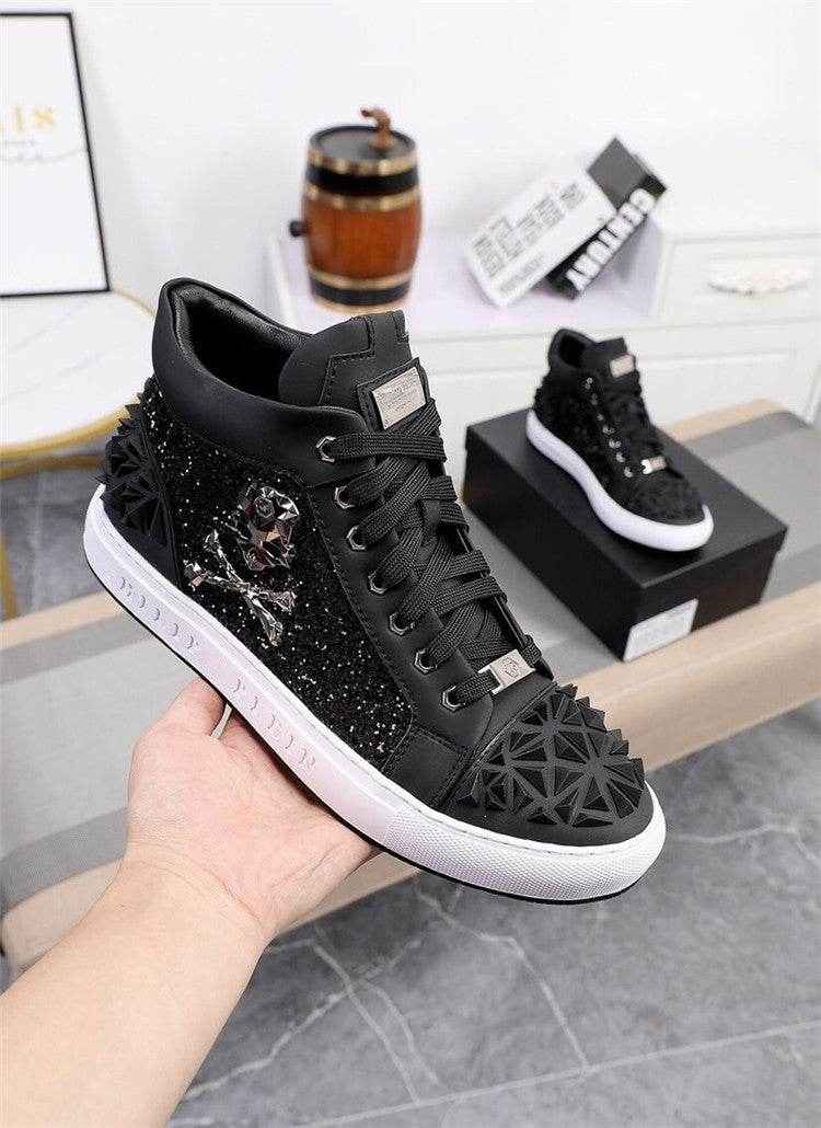 Genuine Leather Breathable High Top Skeleton Shoes