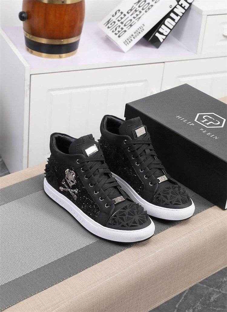 Genuine Leather Breathable High Top Skeleton Shoes
