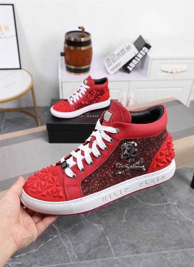 Genuine Leather Breathable High Top Skeleton Shoes